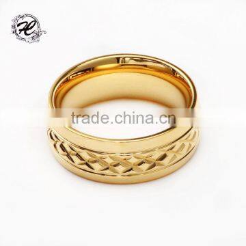 Hot sale custom Stainless steel gold plated Etching carving Pattern ring for men