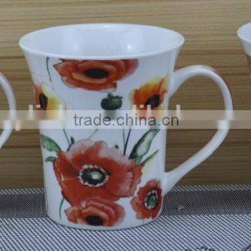 14OZ flower fully decal printed, shiny surface new bone china water drinking mug, KL5001-349