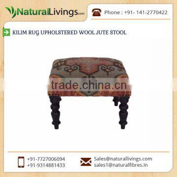 Unique Pattern Best Design Style Made Kilim Rug Upholstered Wool Jute Stool for Bulk Sale