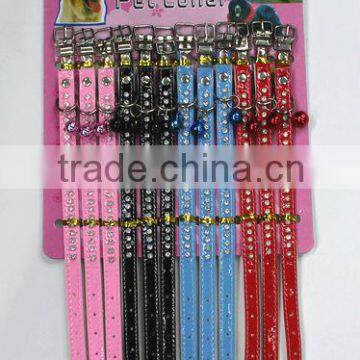 2014 New Arrival Pu leather Cat Collar Pet Collar with Bell with Diamond colorful unique cat collars PU9005