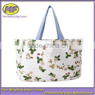 Custom New Fashionable Floral Print White Canvas Tote and One Shoulder Eco Friendly Shopping Bag for Student and Woman