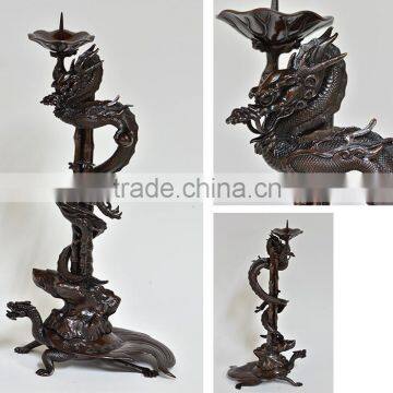 Japanese and High quality Dragon and bamboo design Vase , incense burner , and candlestick holder set made in Japan