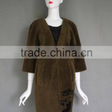 Modern new style womens clothes merino lamb sheep fur shearling coat