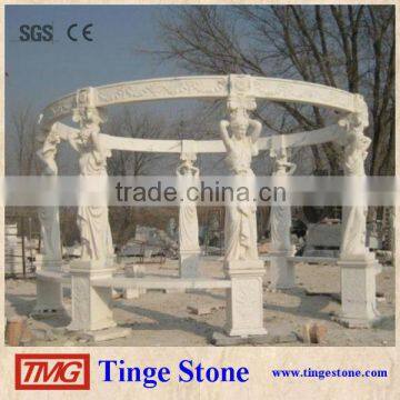 White marble lady statue column for exterior gazebo decoration