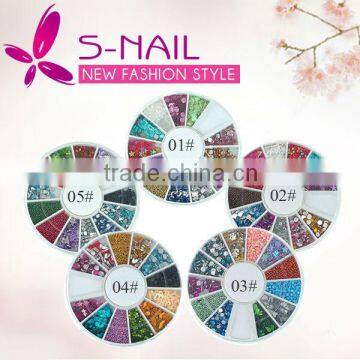 Hot sell 12 colors nail art caviar glitter rhinestone wheel