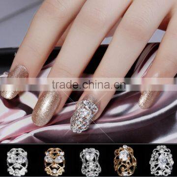 Wholesale nail art jewelry 3D metal fake nail art, gold and silver nail art decoration