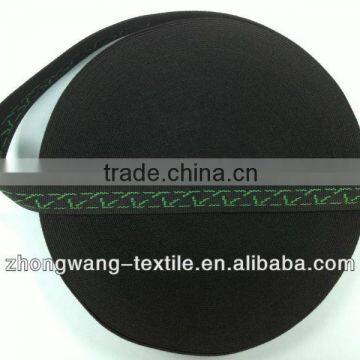 Black polylester decorative webbing with green patterned