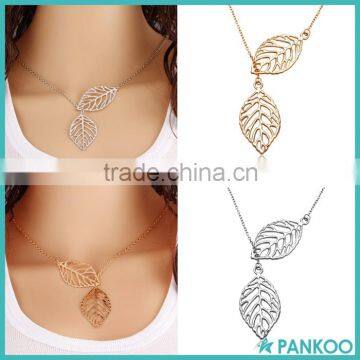 Fashion Jewelry 925 Sterling Silver Hollow Double Leaf Pendant Necklaces Simple Women Choker Necklace