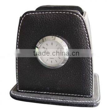 Leather clock with penholder