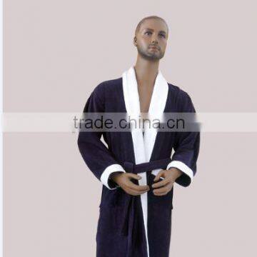 Colorful Dark Navy Blue Men's Bathrobe Cotton Velour Robe