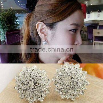 Fashion Full Crystal Earring Stud Clear Snowflake Type Large Flower Earring For Women