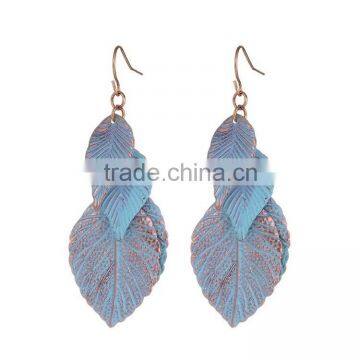 long thin leaves Earrings personality blue paint leaves Tassel Earrings