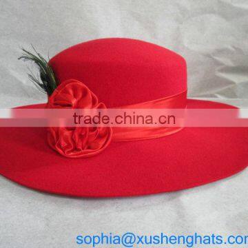 Feather Floppy Ladies Wide Brim Winter Wool Felt Hat