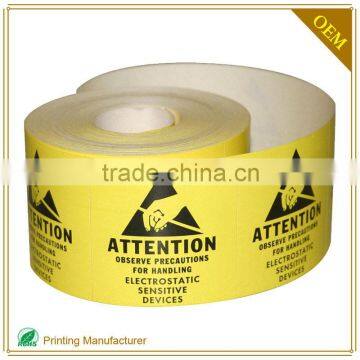 Antistatic Warning Sticker Label Self Adhesive High Temperature Resistance Waterproof