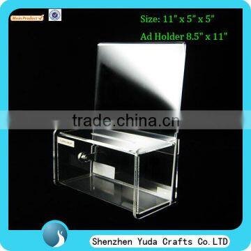 Plexiglass transparent donation box with sign holder