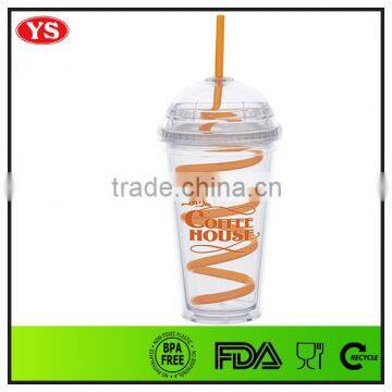 Full Color Logo Printing Double Wall Plastic 16oz Cups With Dome or Flat Lid