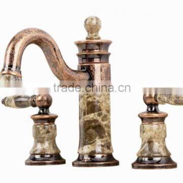 Artistic 3 hole Marble Handle Brass Bathroom Faucet