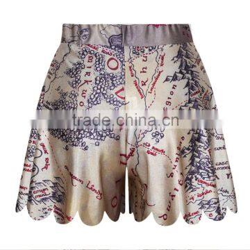 2015 New Hot Women beach shorts Wide leg pants Map Digital Print N14-9