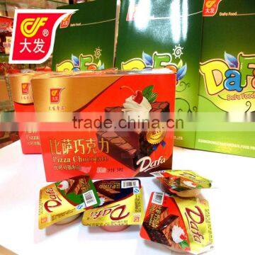 pizza chocolate biscuit packed in PVC cup tasted by spoon