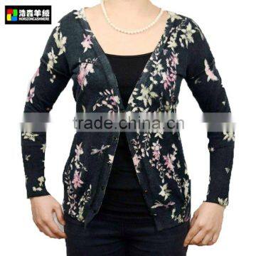 Printed Spring Summer Sweater, Women Elegant Floral Print Cardigan