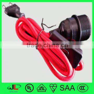 Export of high quality textile fabric power cord Europe 2 pin plug switch E27 socket bracket