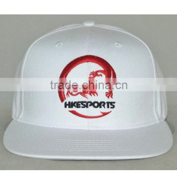 Professional custom 6 panel Flat brim hat/white / 100% cotton/front logo embroidery