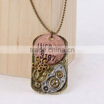 2015 yiwu fashion imitation jewelry steampunk necklace dog tag gear steam inspire letter pendant cameo statement necklace