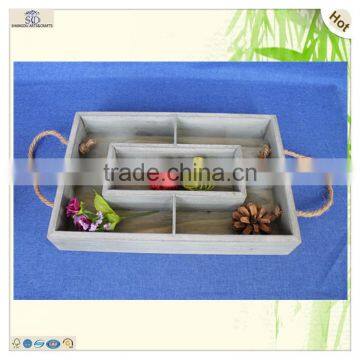 Antique Food Drink Flower Serving Compartments Wood Tray photo-4