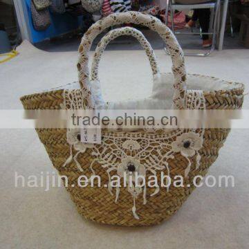 natural seagrass handmade fashion bag with lace