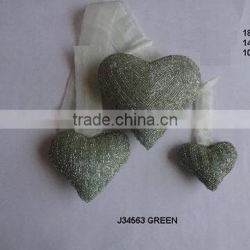 Light green Heart shaped Glass beads Christmas tree ornament available in all colours and sizes