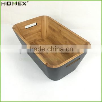 New Design Bamboo Storage Box Storage Bin in Black Outside/Homex_FSC/BSCI Factory