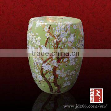 China supplier light green glazed flower and birds pattern ceramic stools for dining table chair