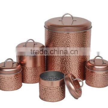 Metal debossed cylinder bread bin canister set of 5