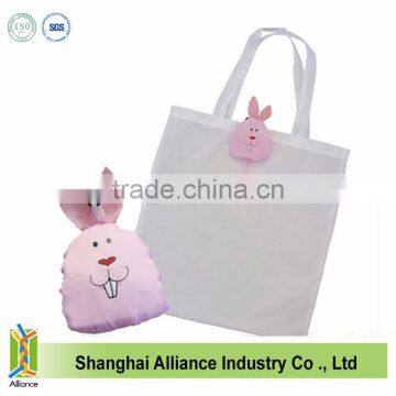 Pink Cute Rabbit shape polyester folding grocery shopping bag