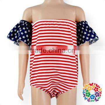 4th Of July Baby Clothes Romper Stripe And Star Flutter Sleeve Cotton Rompers One Piece Girl Jumpsuit