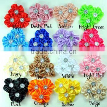 Handmade Satin Flower With Rhinestone Center for Kids Hair Accessories photo-2
