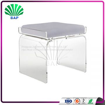 Eco-Friendly Acrylic Leg Stool Living Room Kids Stool Leather Cushion Plexiglass Ottomans