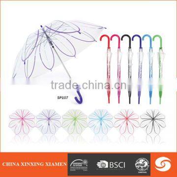 Cheap Clear transparent windproof straight umbrella PVC plastic parasol