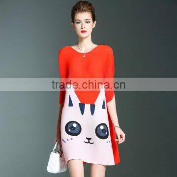 Lovely cat print women loose custom design casual dress