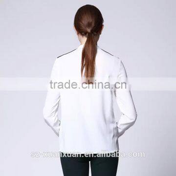 Hot Selling Plain White Cotton Long Sleeve O-neck Ladies Officeware Shirt photo-3