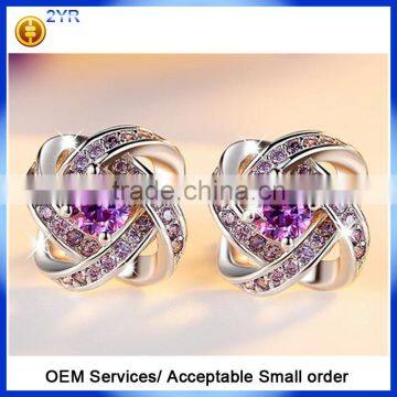 Cheap Wholesale 925 Sterling Silver Purple Diamond Stud Earrings