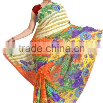 Digital Flower Printed Saree looking Amazing