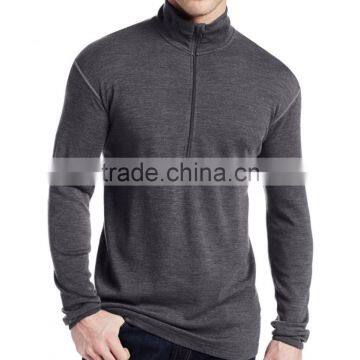 Custom 2016 new Brand 100% Pure Merino Wool Men's Mid weight 1/4 Zip Outdoor Athletic Base Layer Sport Long Sleeve Clothes Shirt