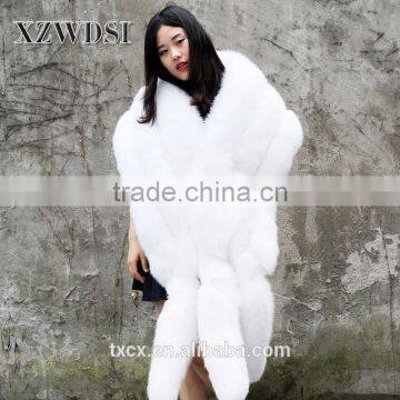 CX-B-32 OEM Service White Long Plain Color Fox Fur Shawls photo-2