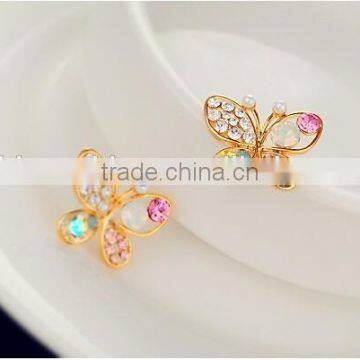 Girls Jewelry Pearls Butterfly Earrings,hollow Gold Stud Earring With Colorful Crystals photo-4