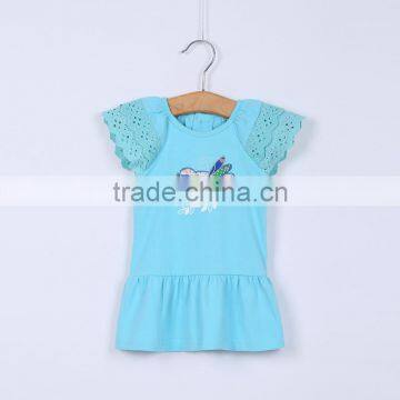MGOO Popular Cotton Soft Latest Kids Dress Little Girl Crochet Lace Sleeves Pink Pattern Cotton Dress CS008 photo-3