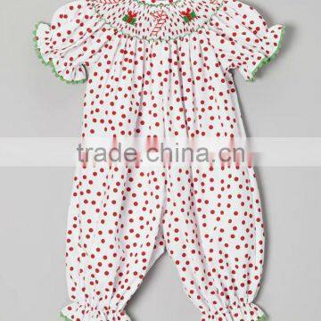 White/Red Polka Dot Smocked Candy Core Playsuit