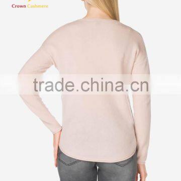 Women Merino Wool Pink Cahsmere Sweater Crew Neck photo-2
