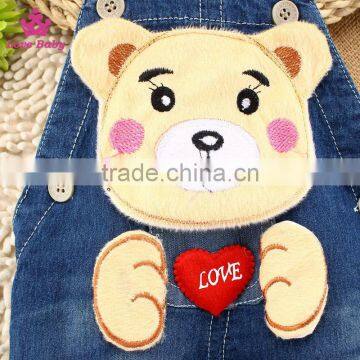 Hot Sale Baby Denim Short Pants Carton Bear With Love Heart Kids Strap Jeans Pants photo-2
