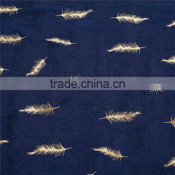Cotton Polyester Blend Scarves & Wraps Rectangle Golden Navy Blue Feather Scarf For Women photo-2